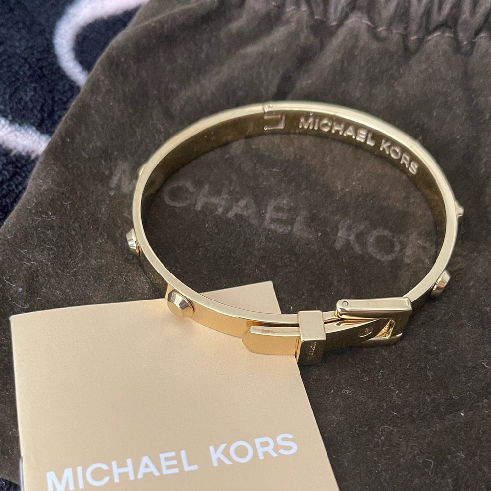 Michael Kors Astor Gold-Tone Buckle Bangle Bracelet “Authentic M.K”
